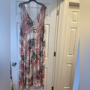 Tahari olive burnt orange tropical palm knot maxi dress 2x
